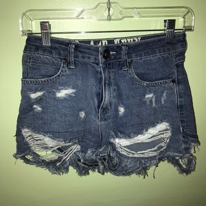 Distressed jean shorts